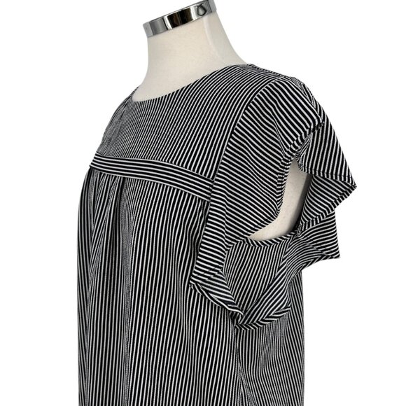 Monteau Striped Ruffle Sleeve Blouse Navy Blue White Size XL - Picture 5 of 11